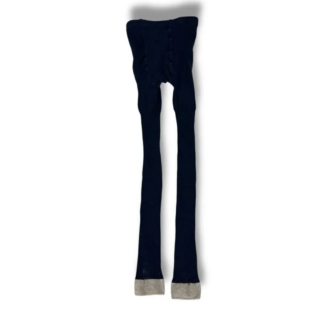 Mini Boden Girls Footless Tights size 6-7 Navy Silver